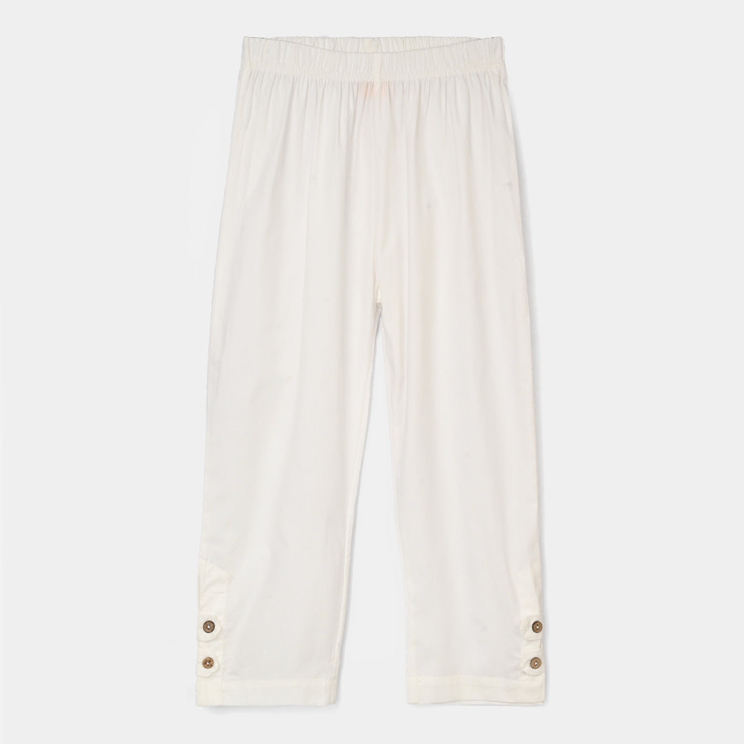 Girls Cotton Pants - White