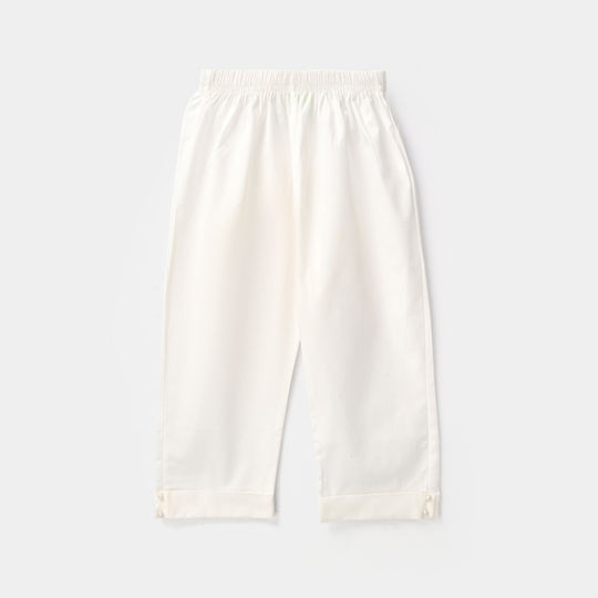 Infant Girls Cotton Pants Cuff - White