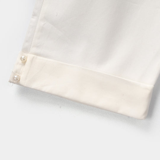 Infant Girls Cotton Pants Cuff - White