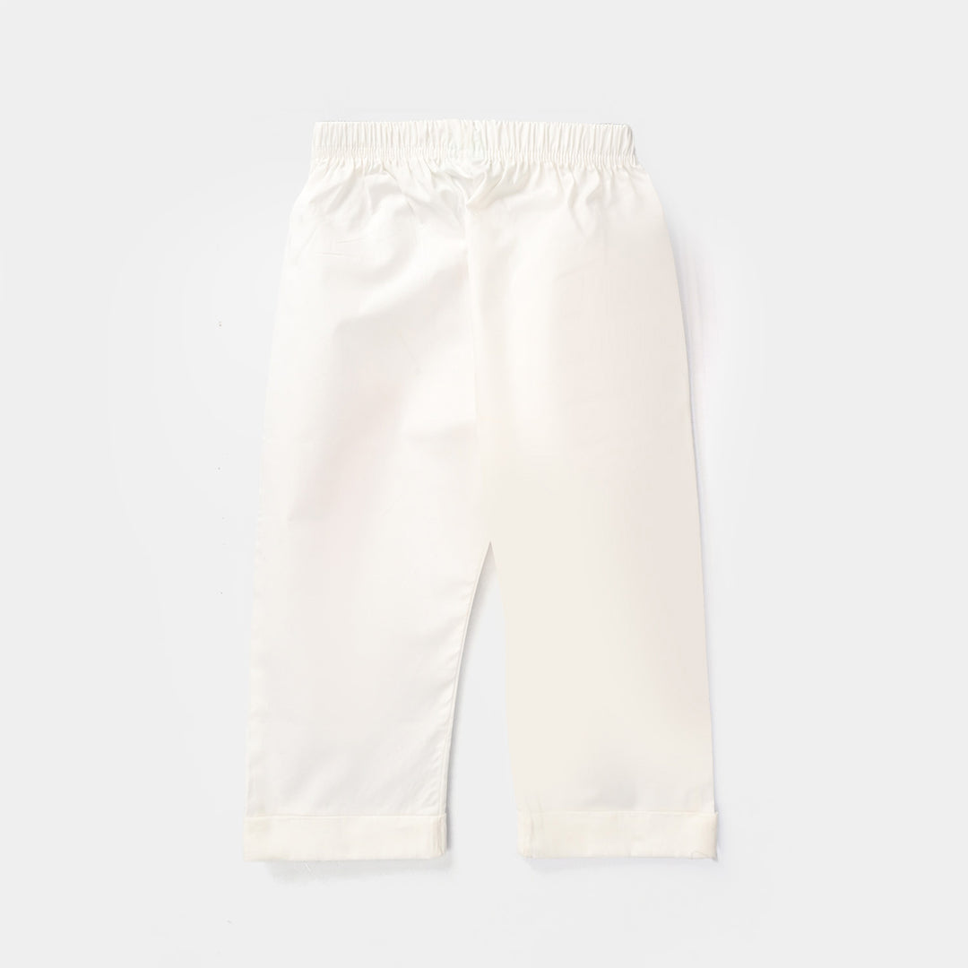 Infant Girls Cotton Pants Cuff - White