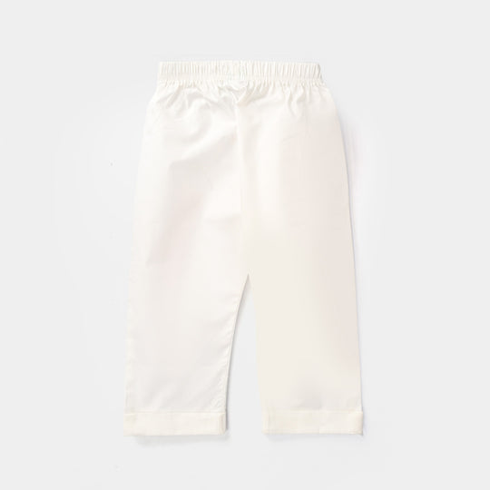 Infant Girls Cotton Pants Cuff - White