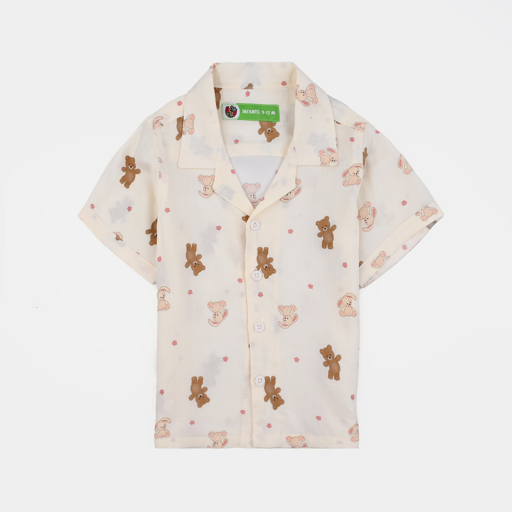 Infant Boys Viscose Night Suit (Teddy) - Off White