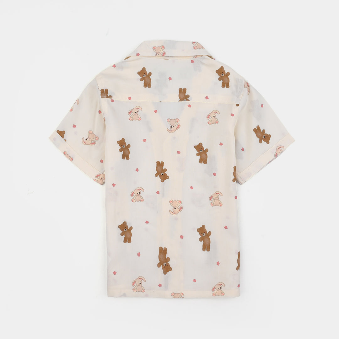 Infant Boys Viscose Night Suit (Teddy) - Off White