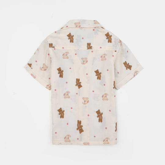 Infant Boys Viscose Night Suit (Teddy) - Off White