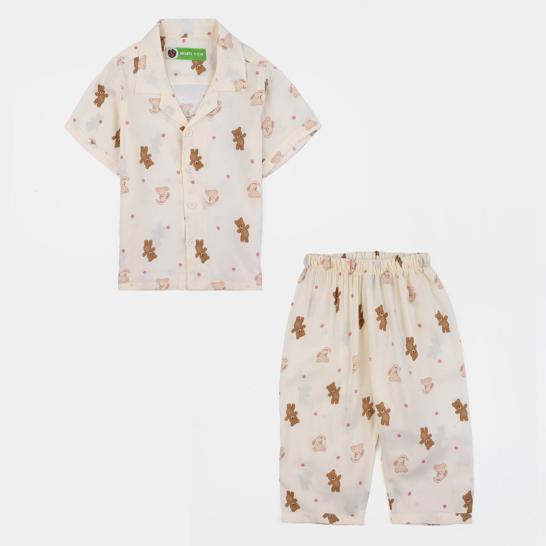 Infant Boys Viscose Night Suit (Teddy) - Off White