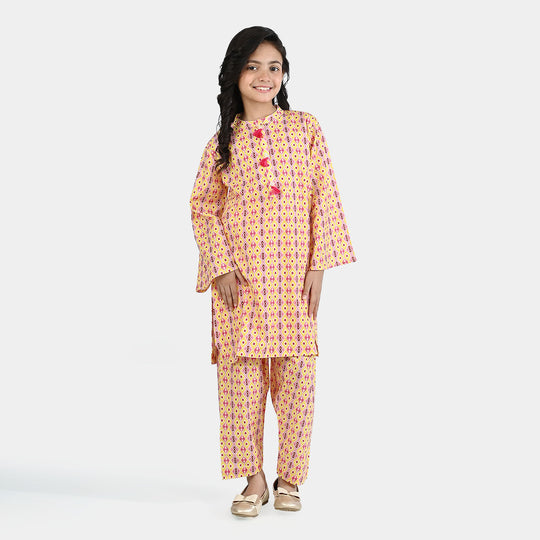 Girls Cotton Printed 2Pcs Ikhat - Multi