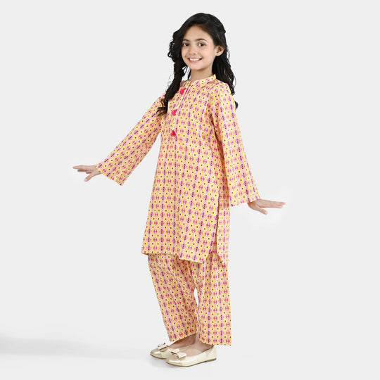 Girls Cotton Printed 2Pcs Ikhat - Multi