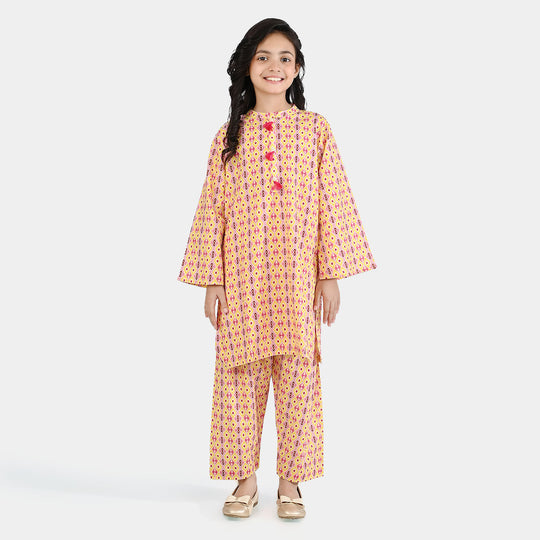 Girls Cotton Printed 2Pcs Ikhat - Multi