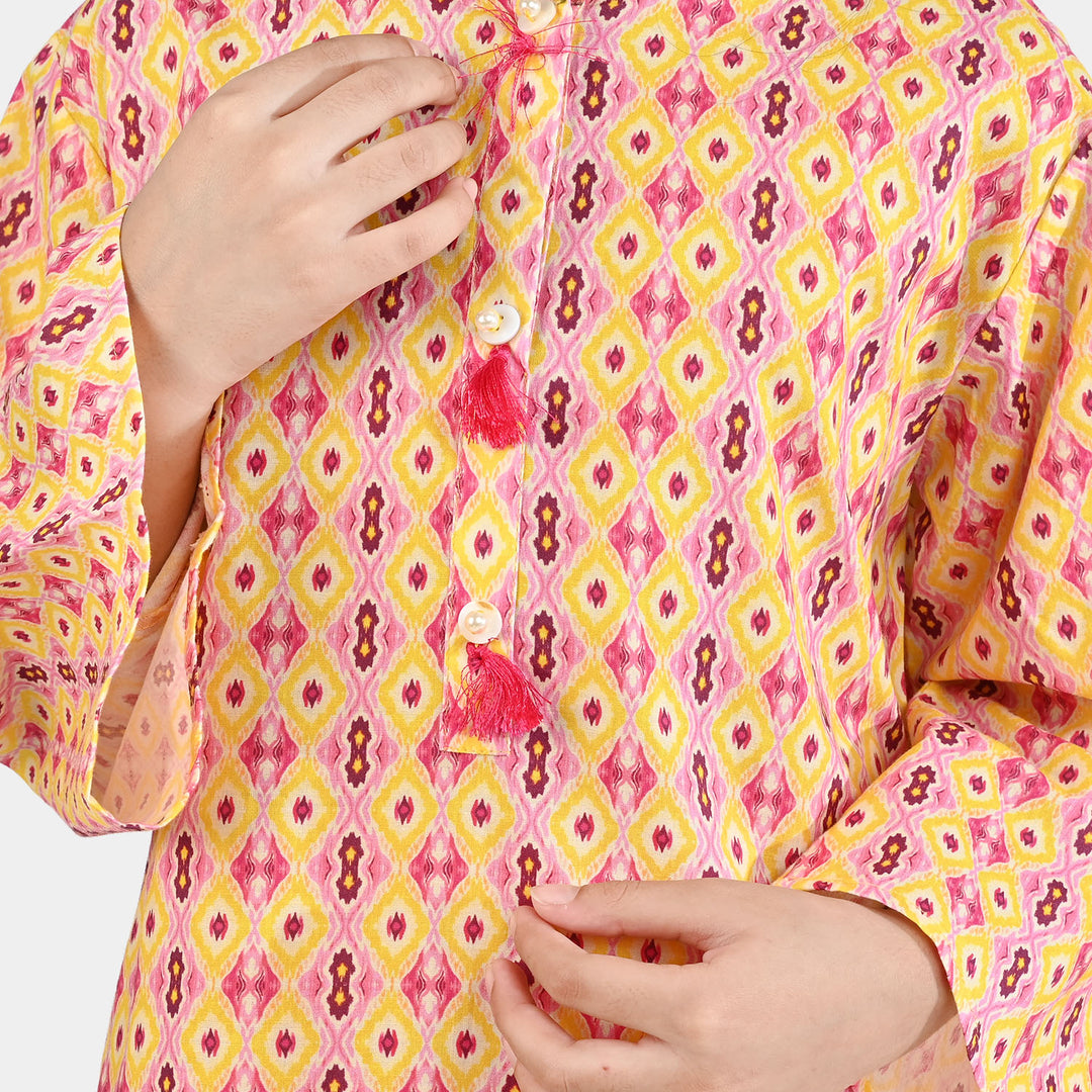 Girls Cotton Printed 2Pcs Ikhat - Multi