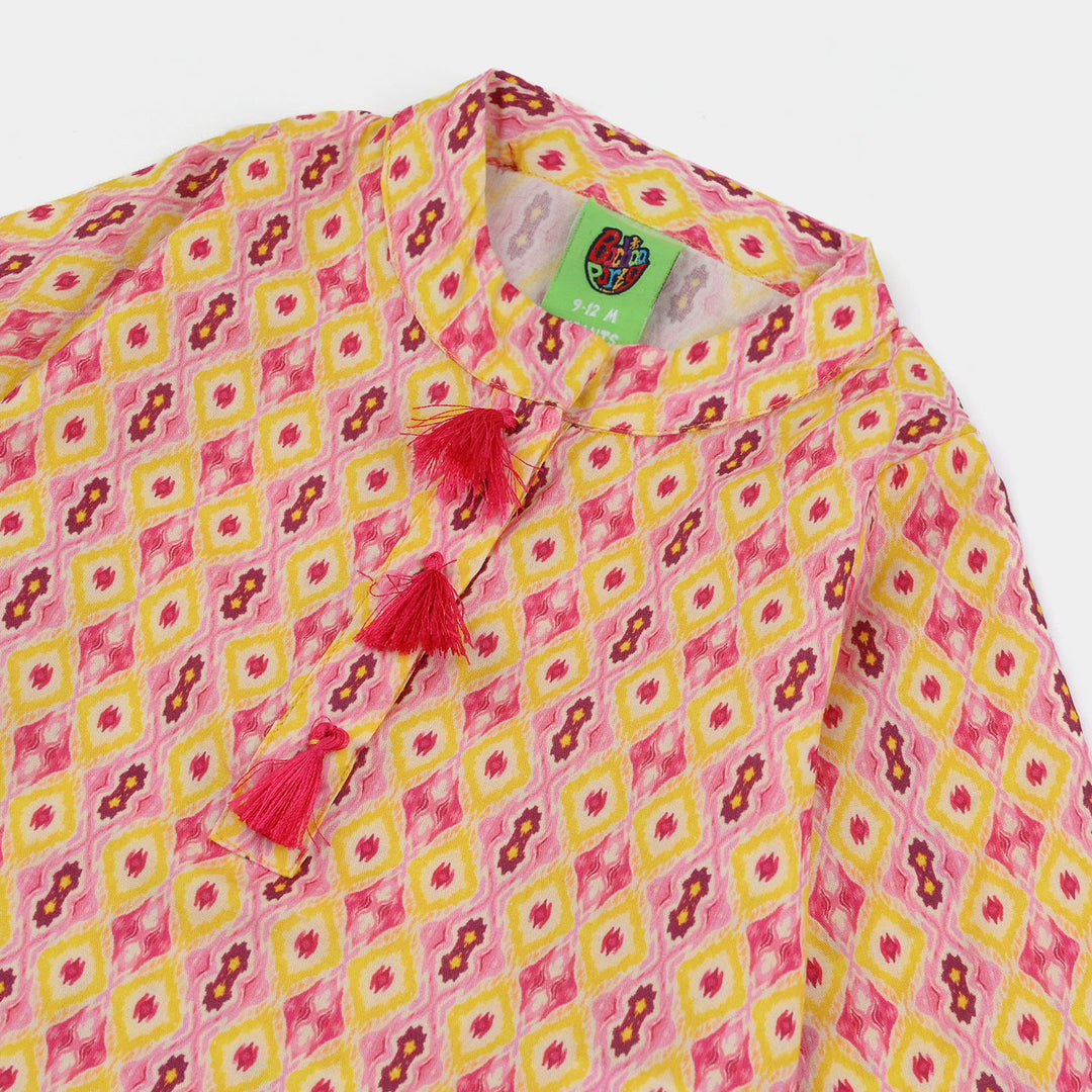 Infant Girls Cotton Printed 2Pcs Ikhat - Multi