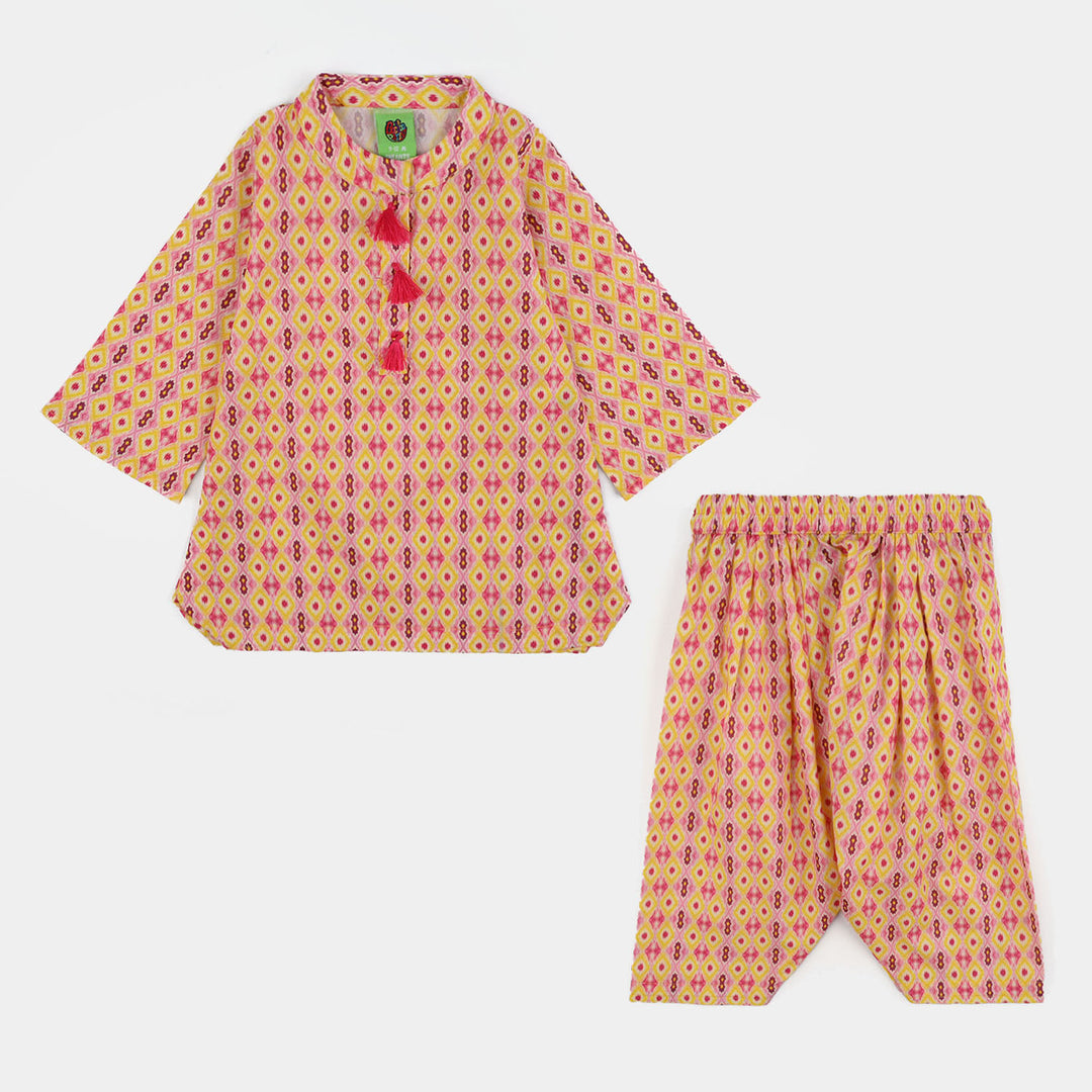 Infant Girls Cotton Printed 2Pcs Ikhat - Multi