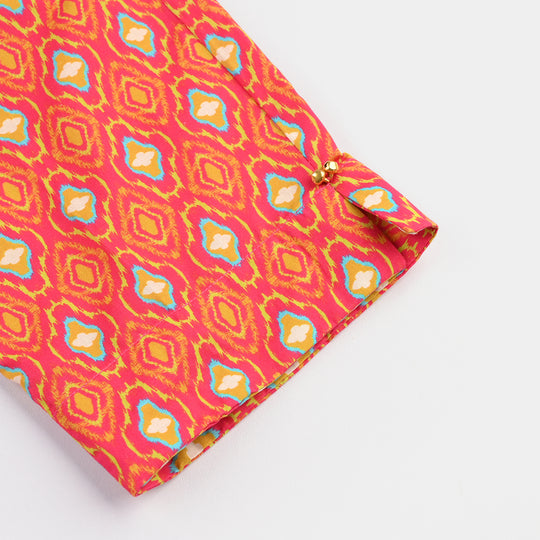 Teens Girls Cotton Printed 3Pcs Pink Koti - Multi