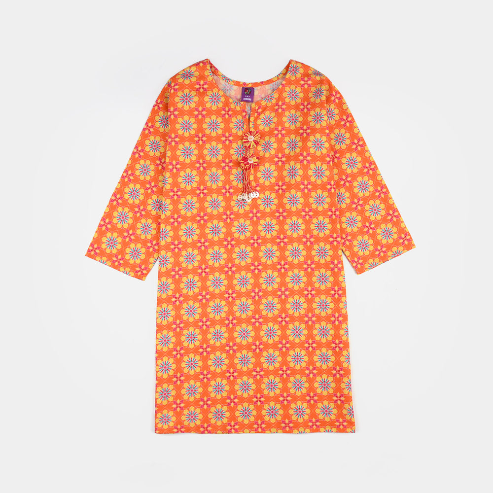 Girls Cotton Printed 2Pcs Orchid - Orange