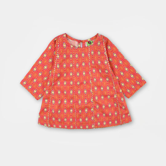 Infant Girls Cotton Printed 3Pcs Pink Koti - Multi