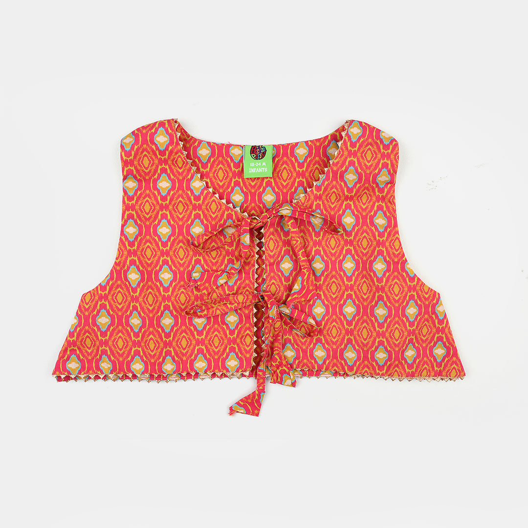 Infant Girls Cotton Printed 3Pcs Pink Koti - Multi