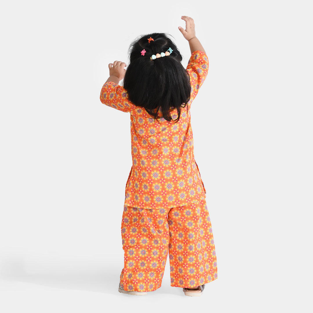 Infant Girls Cotton Printed 2Pcs Orchid - Orange