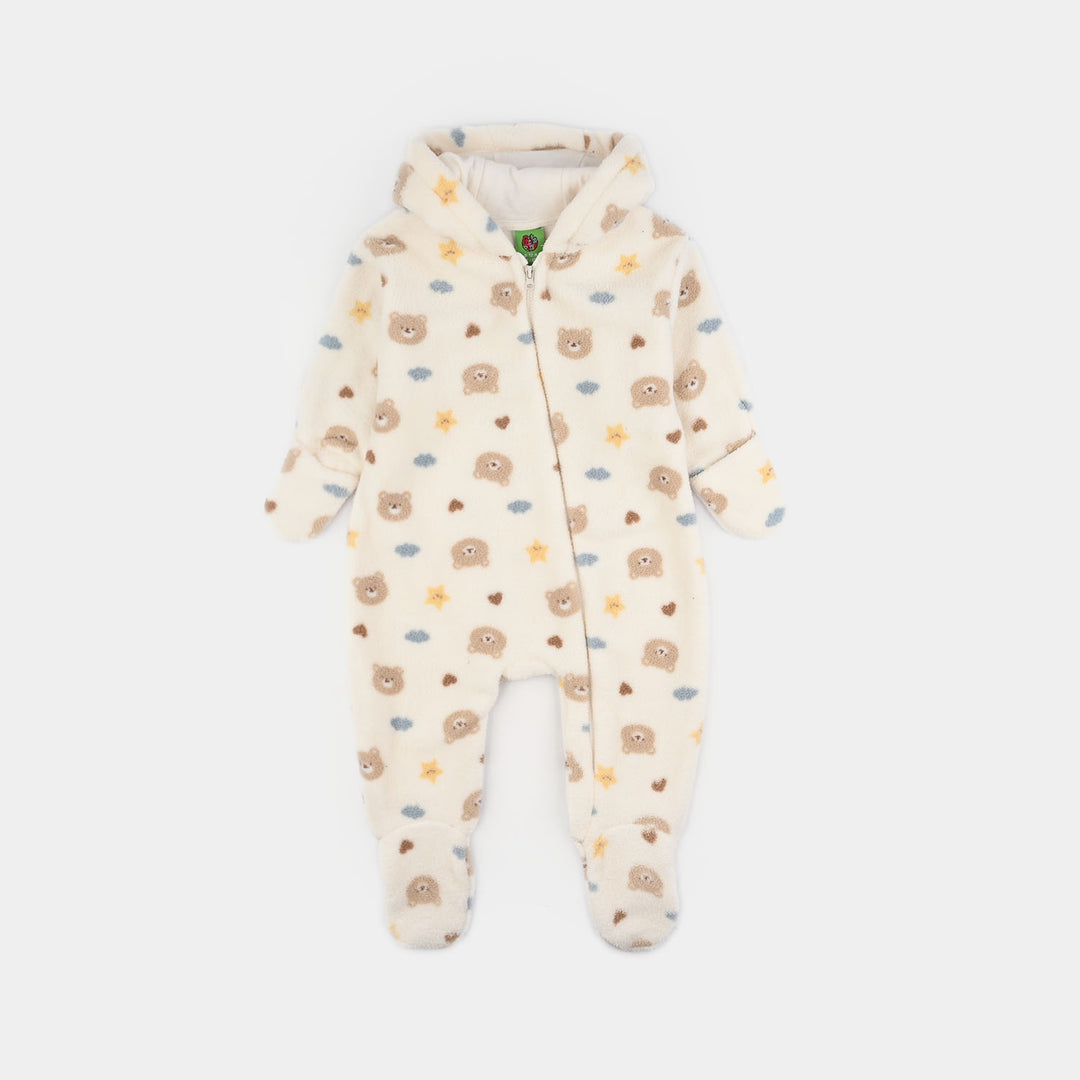Infant Boys Sherpa Romper Cozy Bear-White