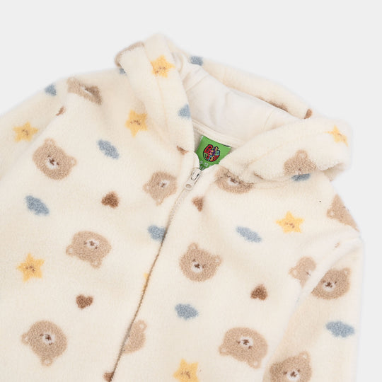 Infant Boys Sherpa Romper Cozy Bear-White