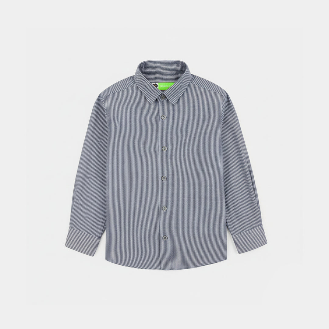 Infant Boys Yarn Dyed Formal Shirt-Grey Stripe