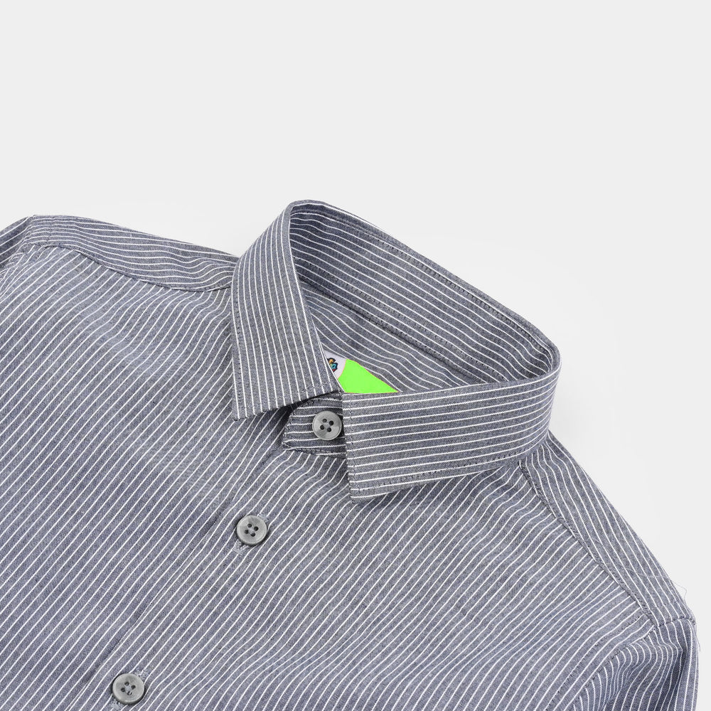 Infant Boys Yarn Dyed Formal Shirt-Grey Stripe