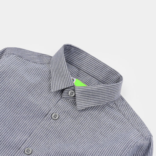Infant Boys Yarn Dyed Formal Shirt-Grey Stripe