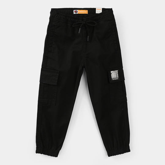 Boys Cotton Twill Pants (Roll Up) - Black