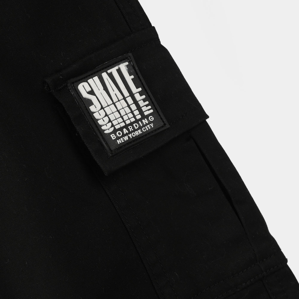 Boys Cotton Twill Pants (Roll Up) - Black