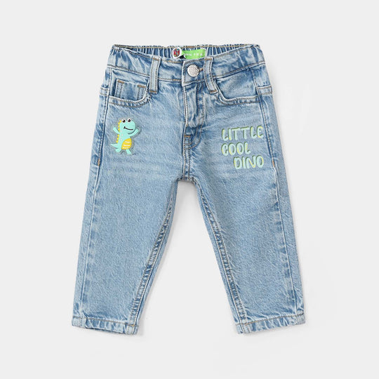 Infant Boys Denim Stretch Pants (Little Cool Dino) – Mid Blue