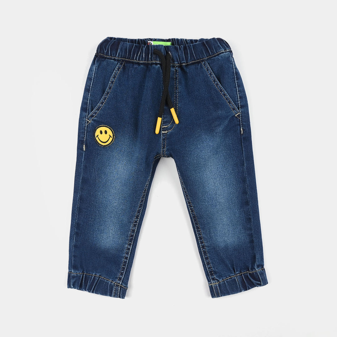 Infant Boys Denim Stretch Pants (Smile) - Mid Blue