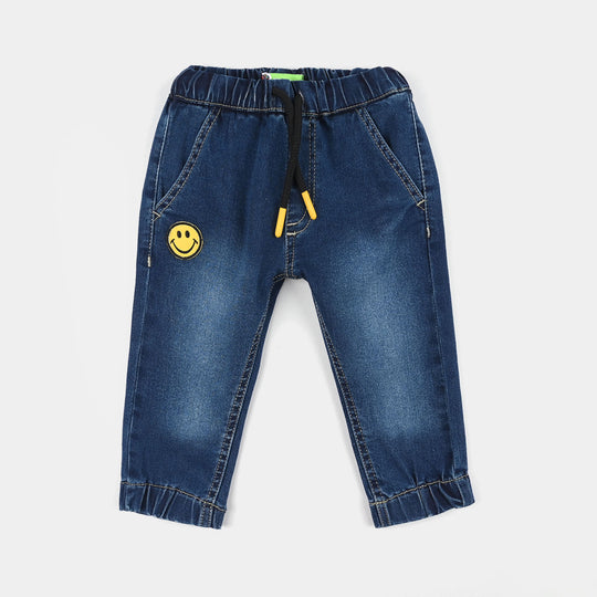 Infant Boys Denim Stretch Pants (Smile) - Mid Blue