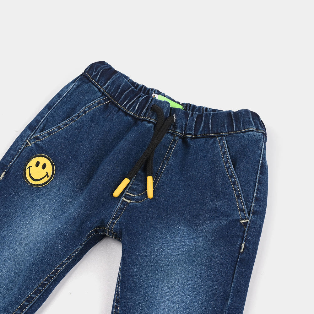 Infant Boys Denim Stretch Pants (Smile) - Mid Blue