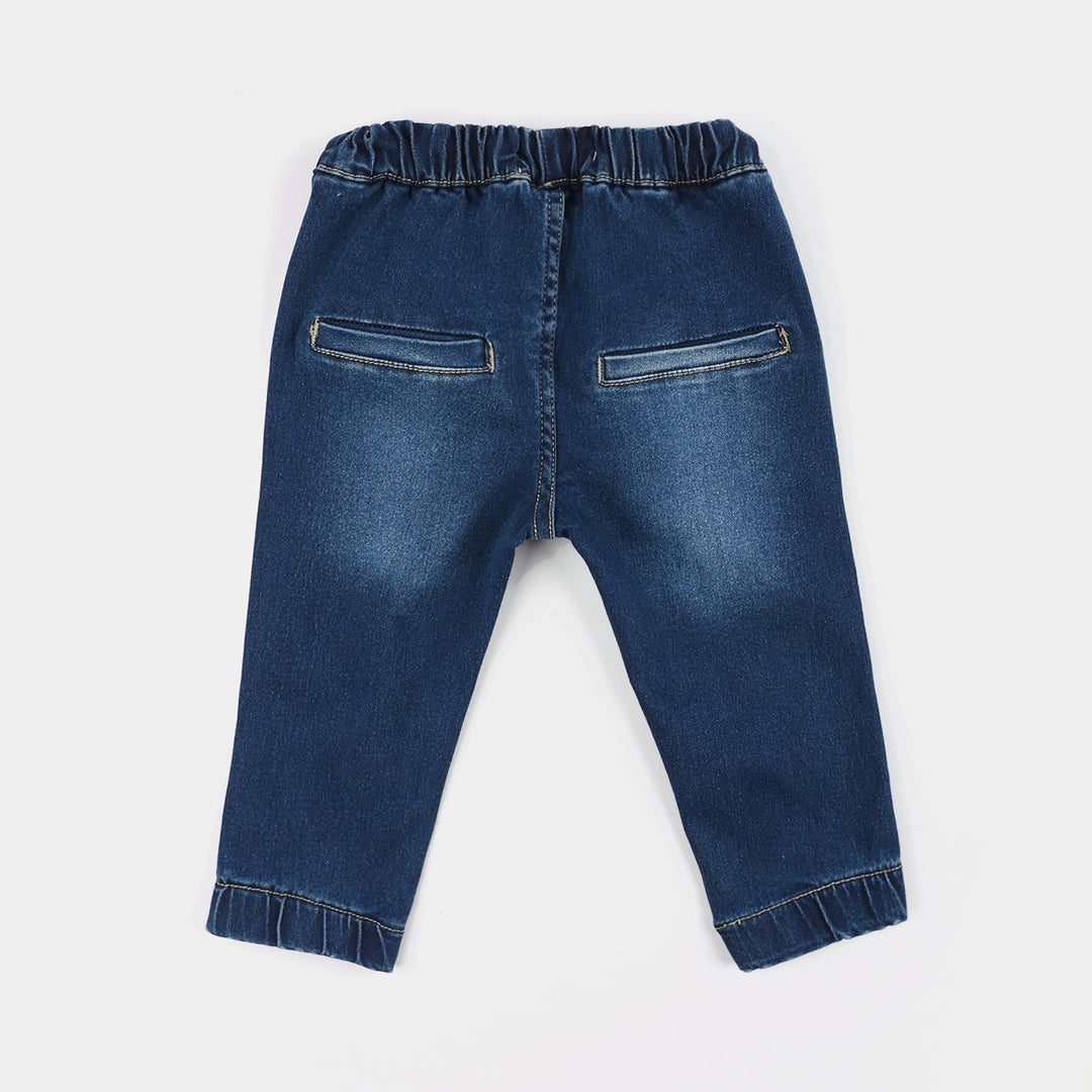 Infant Boys Denim Stretch Pants (Smile) - Mid Blue