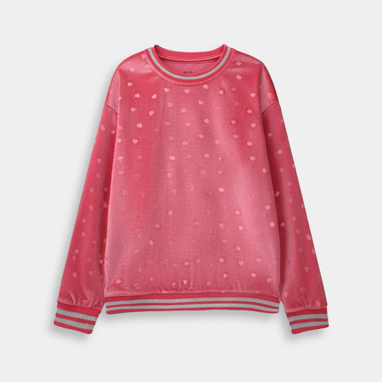 Girls Soft Plush Sweatshirt Pink (Hearts) - Pink