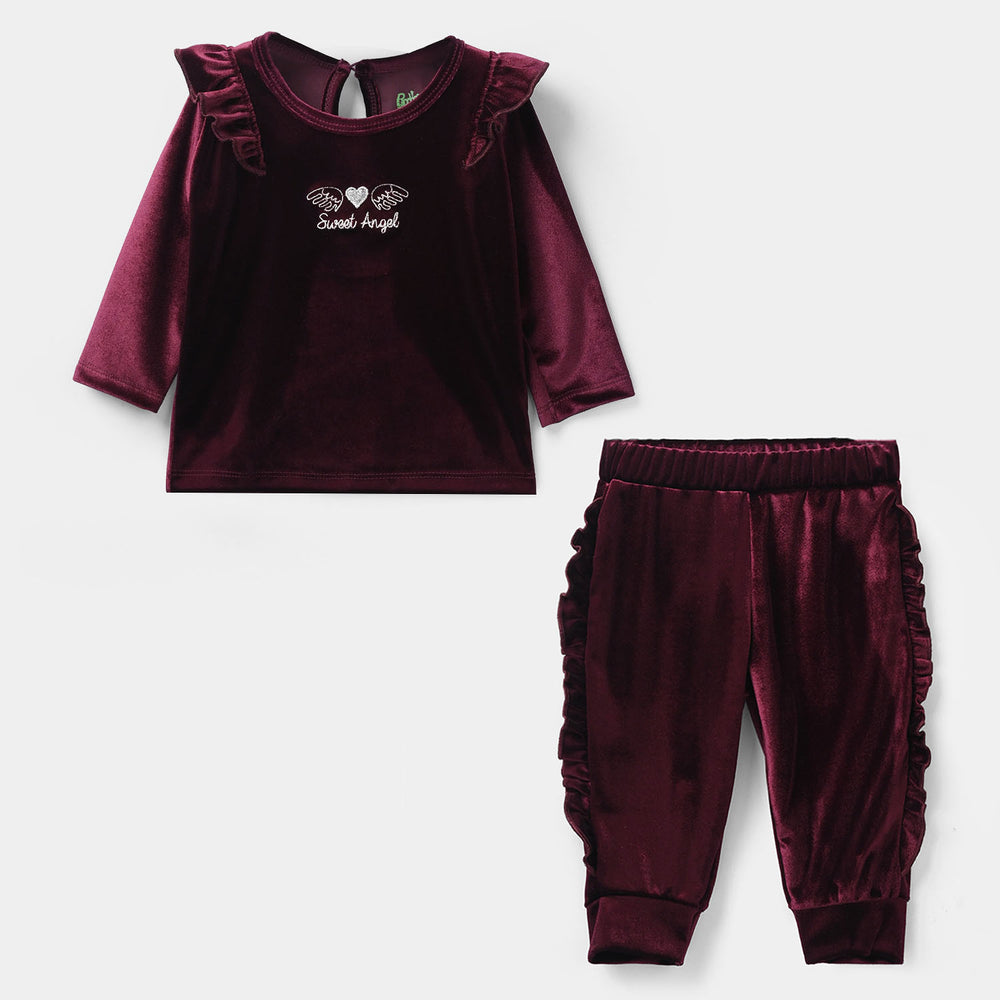 Infant Girls Velvet Suit Raffle Style-Red