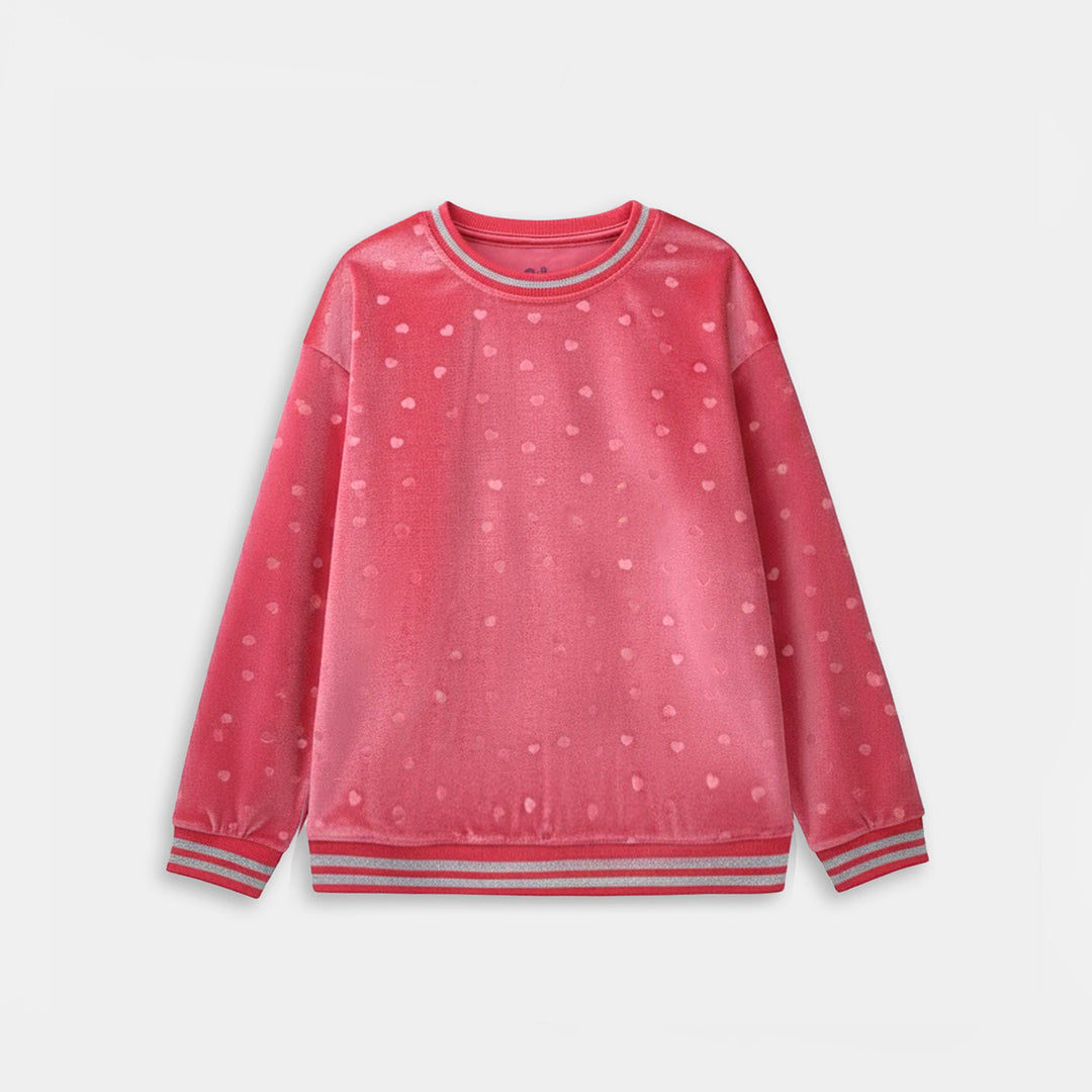 Girls Soft Plush Sweatshirt (Hearts) - Pink