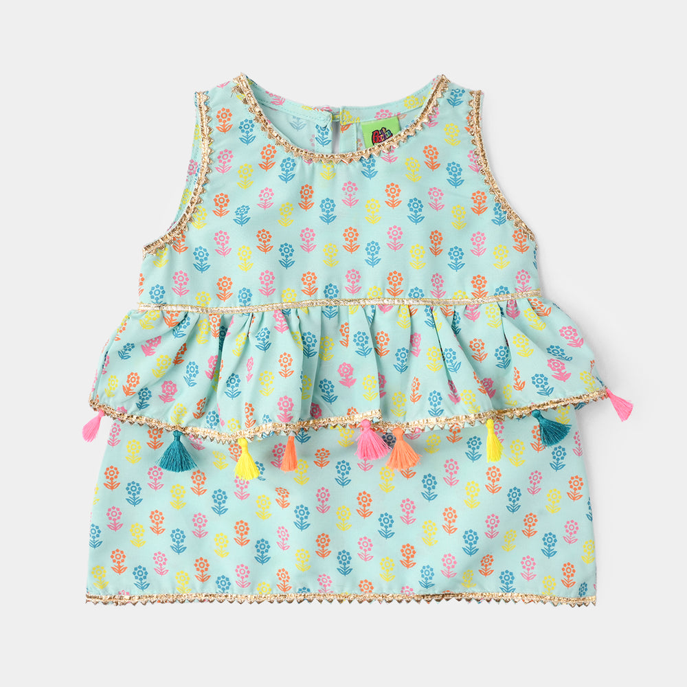 Infant Girls Poly Cambric 2Pcs Set (Dolly) - Mint Green
