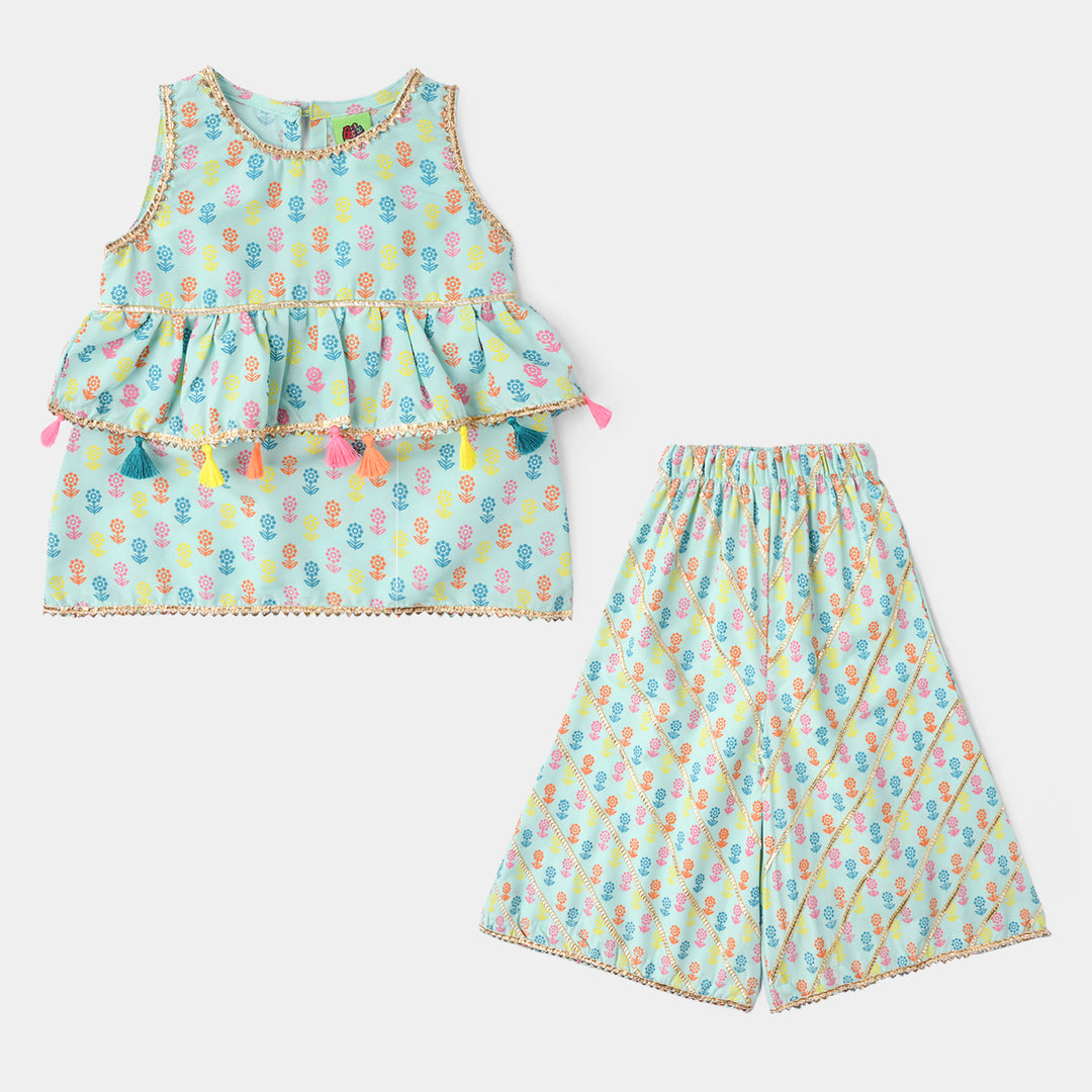 Infant Girls Poly Cambric 2Pcs Set (Dolly) - Mint Green