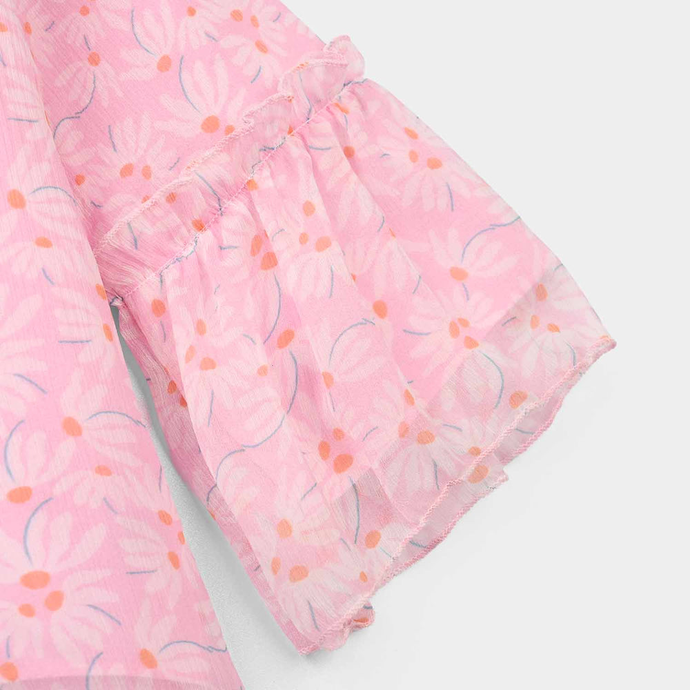 Girls Chiffon Casual Top - Pink Flamingo