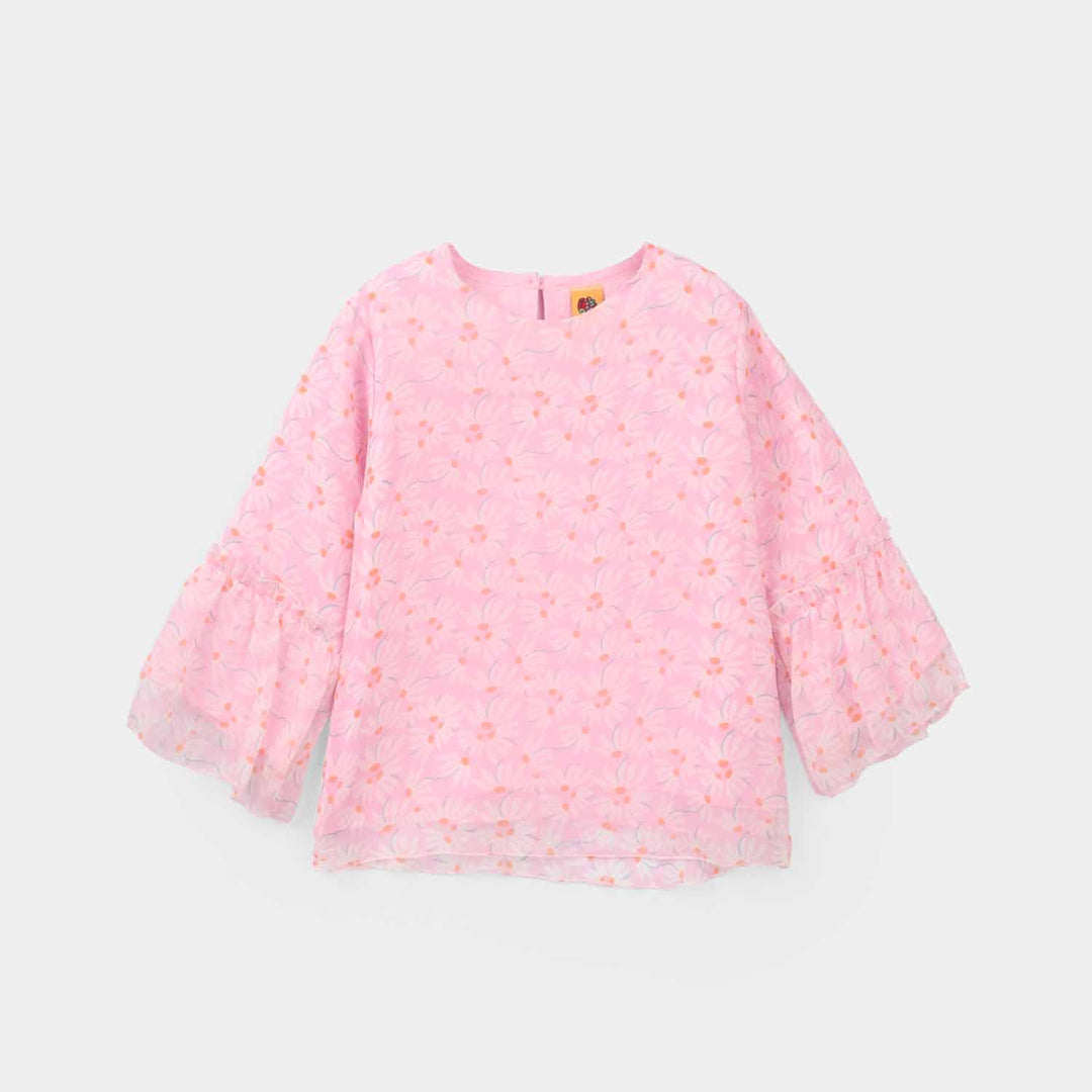 Girls Chiffon Casual Top - Pink Flamingo