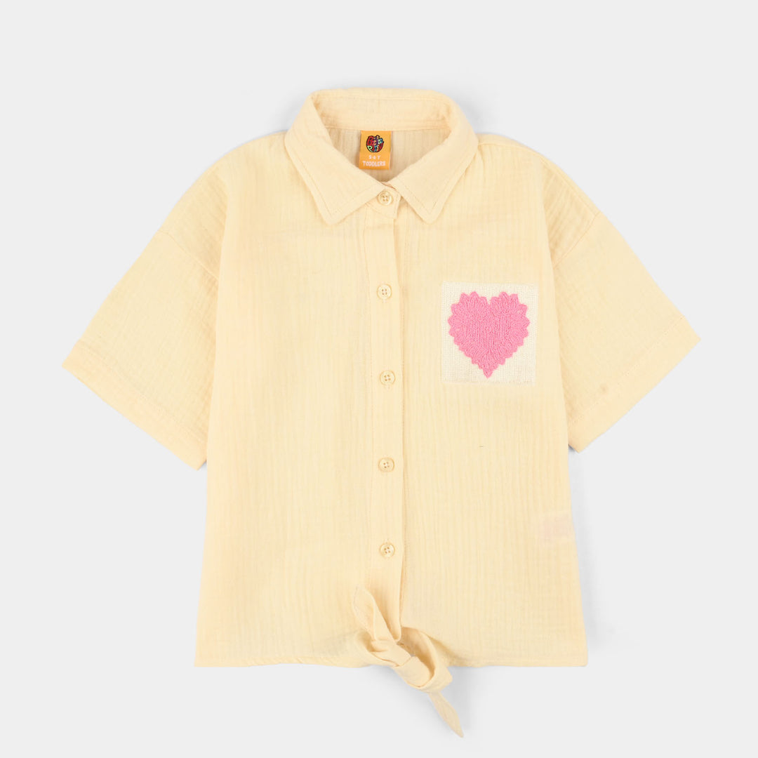 Girls Cotton Embroidered Top (Heart) - Yellow