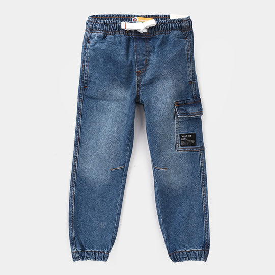 Boys Denim Stretch Pants - Mid Blue