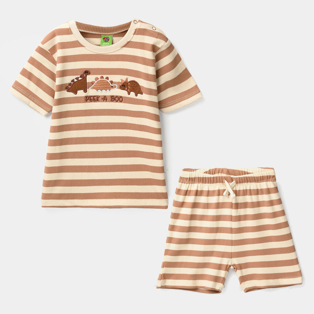 Infant Boys Rib Knitted Suit - Brown