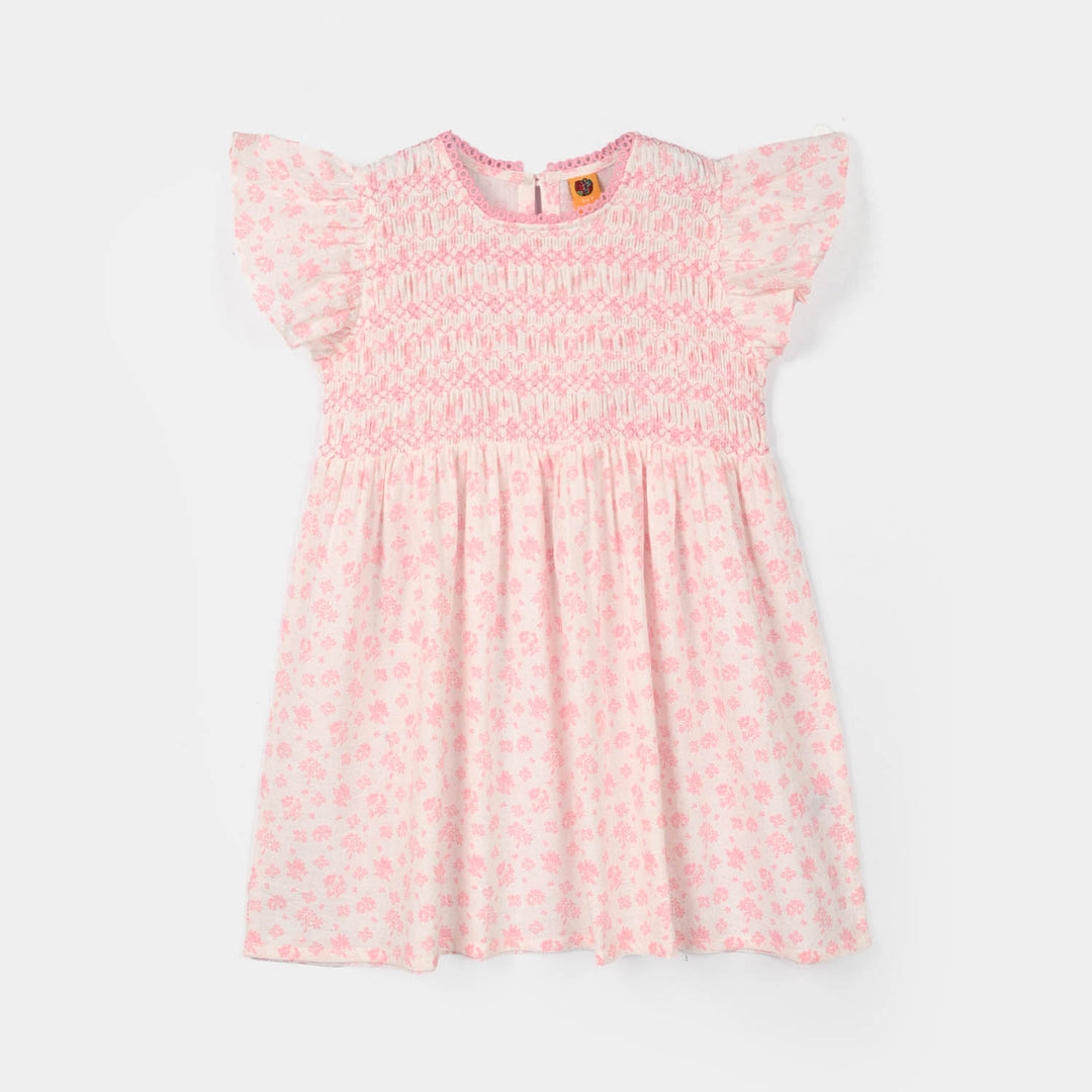 Girls Cotton Casual Frock (Smoking) - Pink