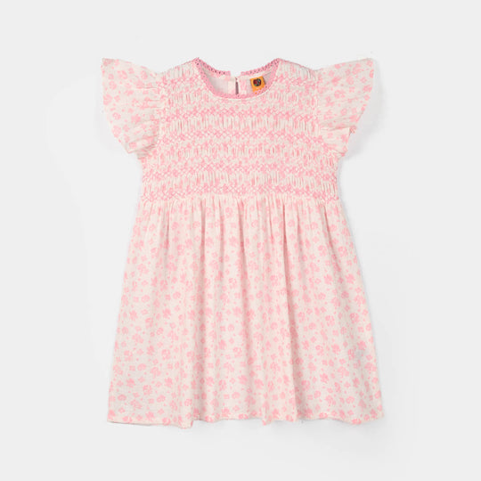 Girls Cotton Casual Frock (Smoking) - Pink