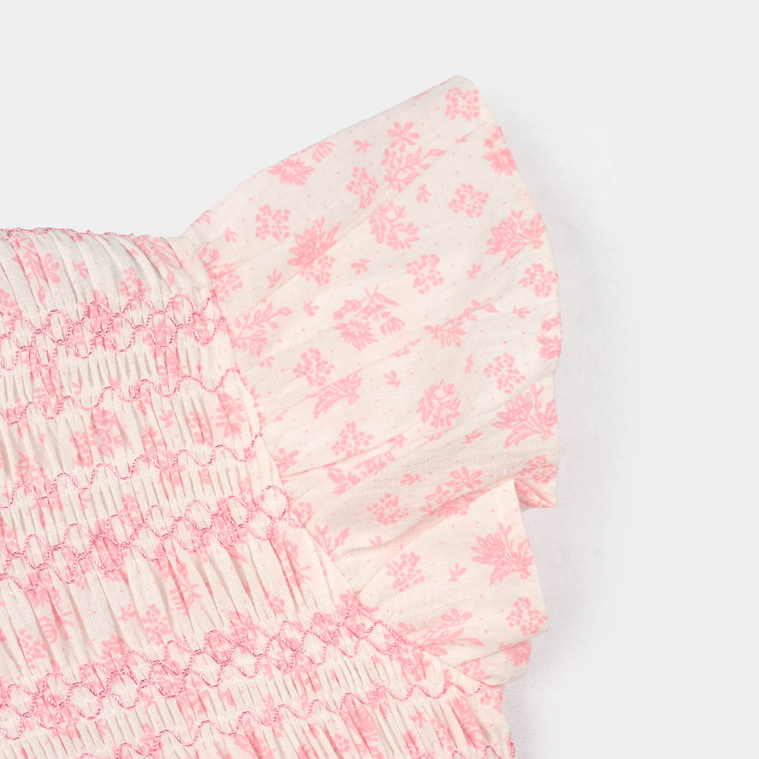 Girls Cotton Casual Frock (Smoking) - Pink