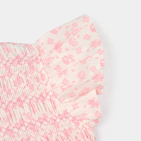 Girls Cotton Casual Frock (Smoking) - Pink