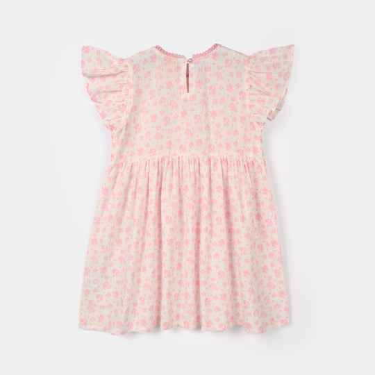 Girls Cotton Casual Frock (Smoking) - Pink
