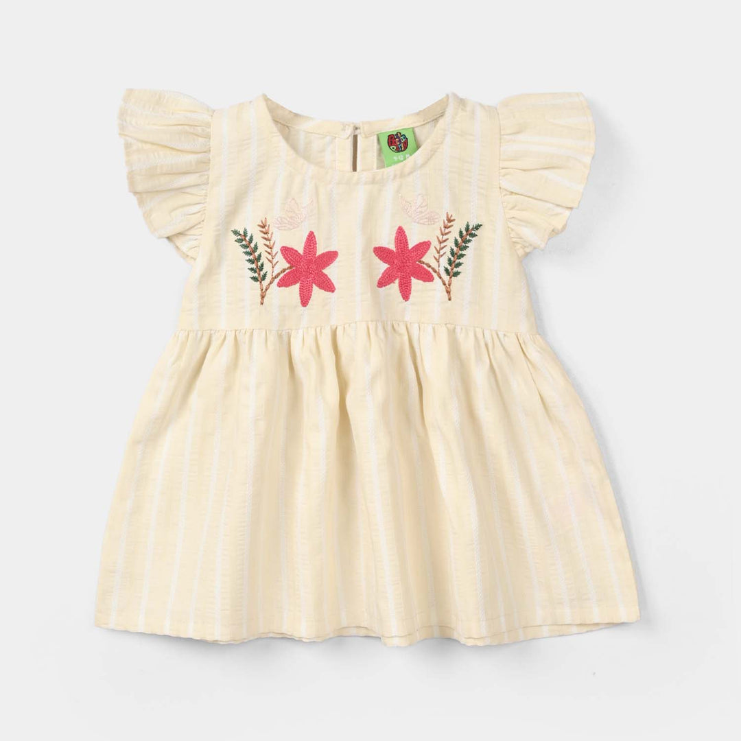 Infant Girls Cotton Embroidered Top - Lemon