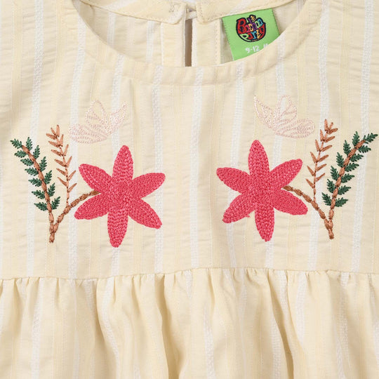 Infant Girls Cotton Embroidered Top - Lemon