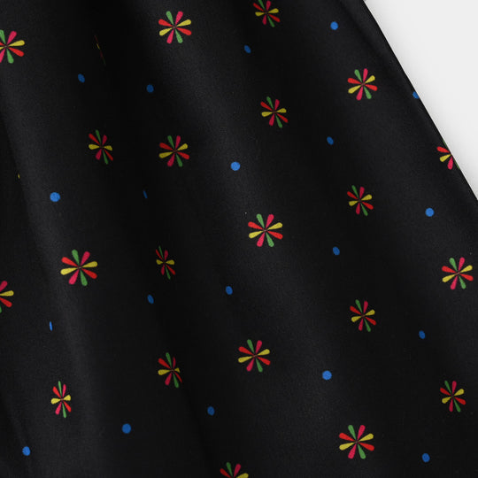 Girls Poly Satin Printed Shalwar - Black